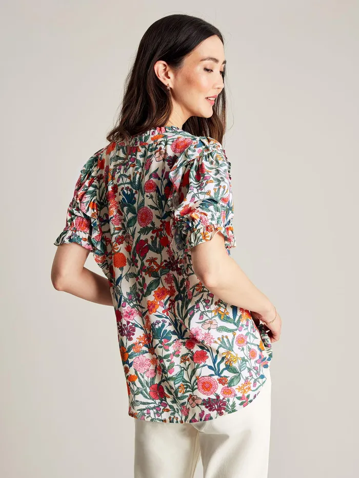 Joules Arlie 8211 White Half Placket Frill Blouse Women Shirts and Blouses