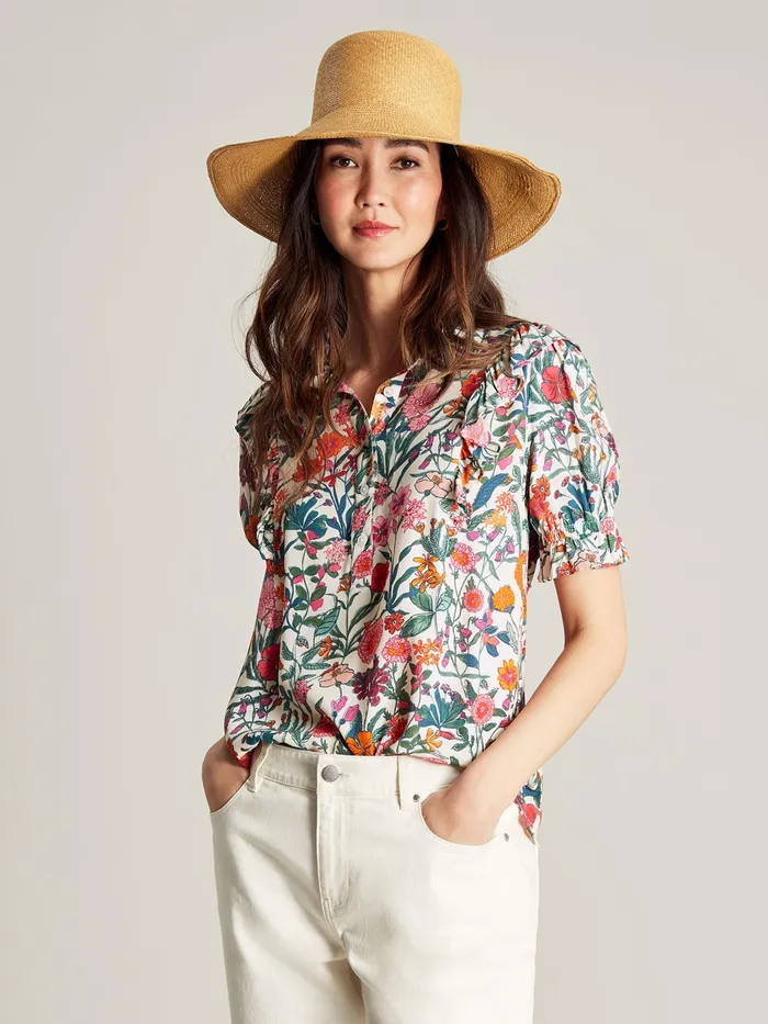 Joules Arlie 8211 White Half Placket Frill Blouse Women Shirts and Blouses