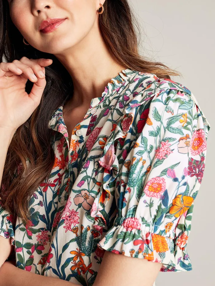 Joules Arlie 8211 White Half Placket Frill Blouse Women Shirts and Blouses