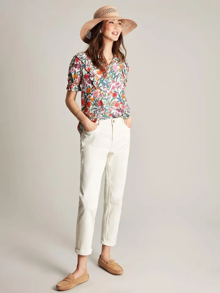 Joules Arlie 8211 White Half Placket Frill Blouse Women Shirts and Blouses