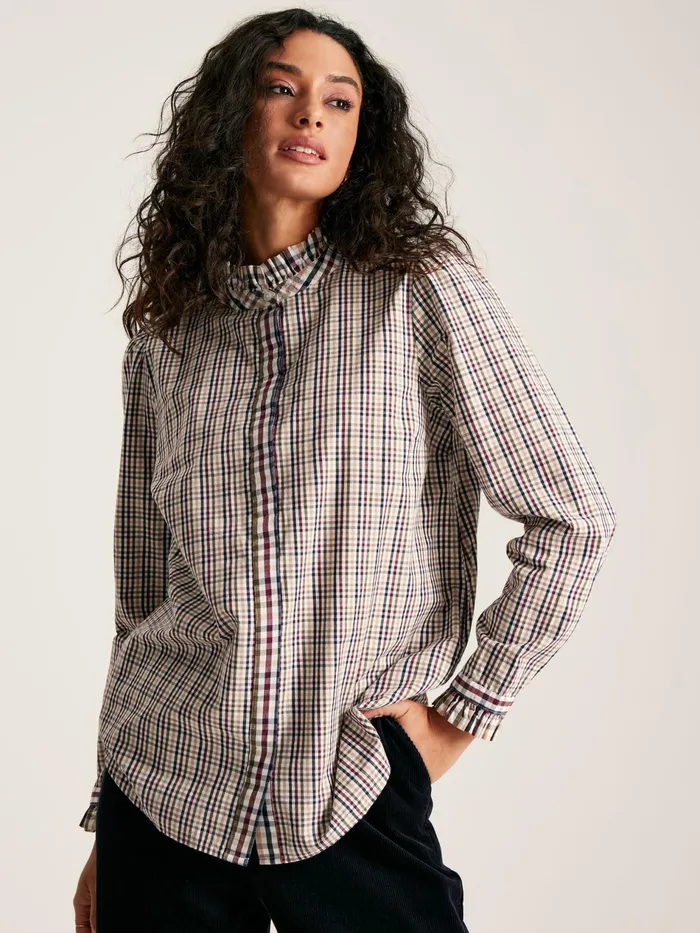 Joules Aspen 8211 Multi Frill Neck Check Shirt Women Shirts and Blouses