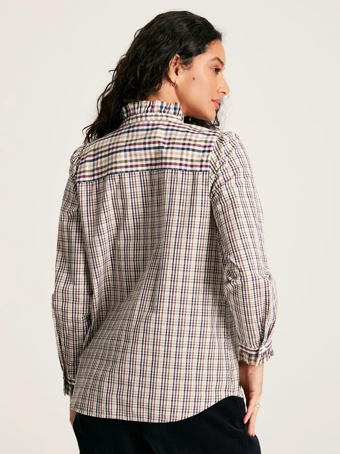 Joules Aspen 8211 Multi Frill Neck Check Shirt Women Shirts and Blouses