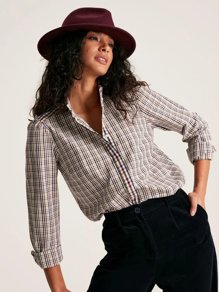 Joules Aspen 8211 Multi Frill Neck Check Shirt Women Shirts and Blouses