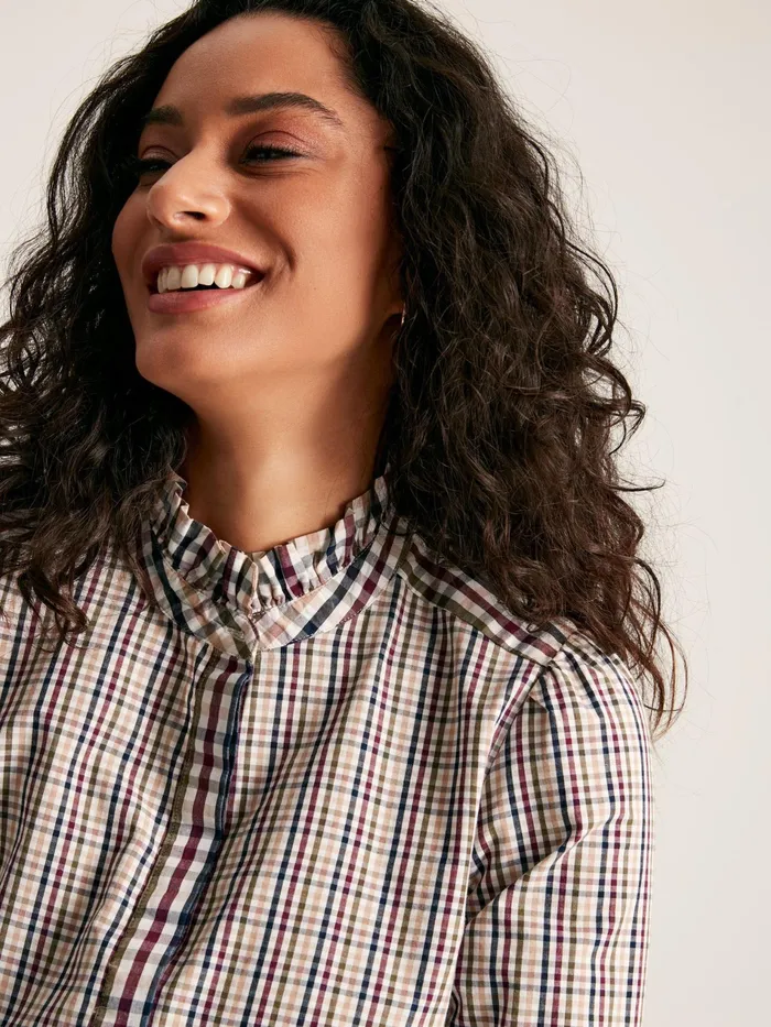 Joules Aspen 8211 Multi Frill Neck Check Shirt Women Shirts and Blouses