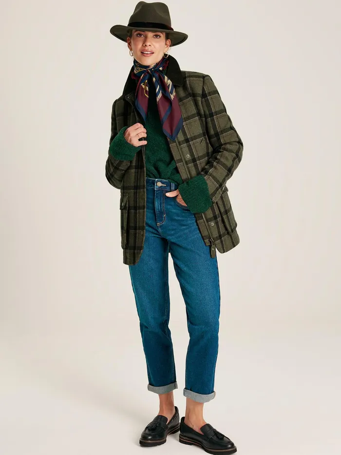 Joules Berkley 8211 Green Tweed Fieldcoat Women Coats and Jackets