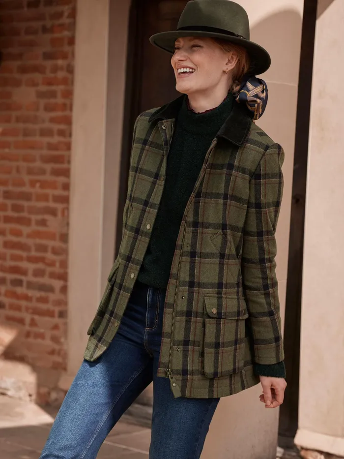 Joules Berkley 8211 Green Tweed Fieldcoat Women Coats and Jackets