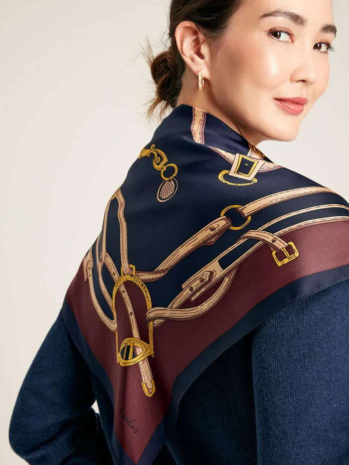 Joules Bloomfield 8211 Blue Silk Square Scarf Women Scarves