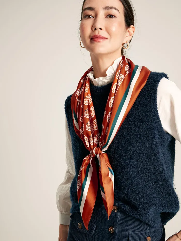Joules Bloomfield 8211 Burnt Orange Silk Square Scarf Women Scarves