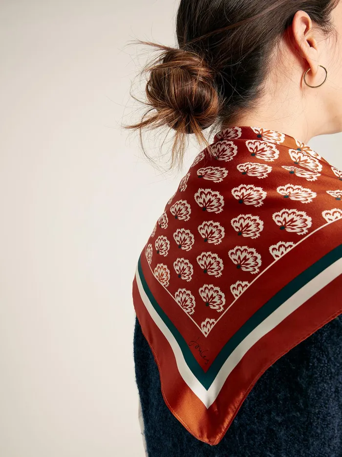 Joules Bloomfield 8211 Burnt Orange Silk Square Scarf Women Scarves