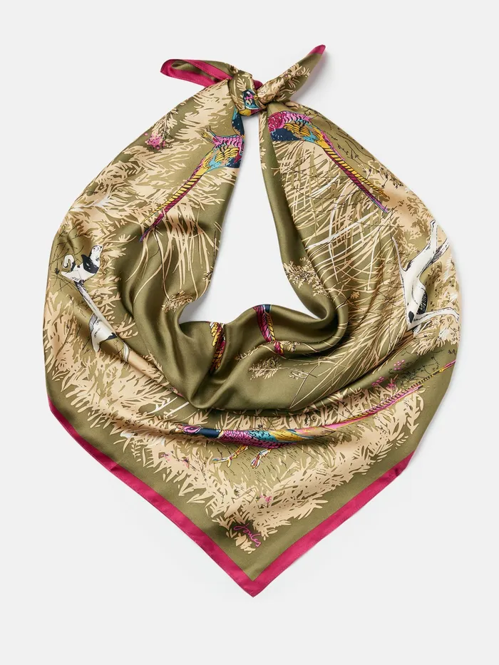 Joules Bloomfield 8211 Green Large Square Silk Scarf Women Scarves