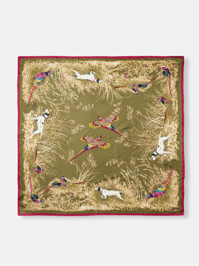 Joules Bloomfield 8211 Green Large Square Silk Scarf Women Scarves