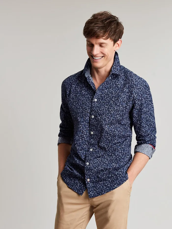Joules Blue Long Sleeve Classic Fit Printed Shirt Men Shirts