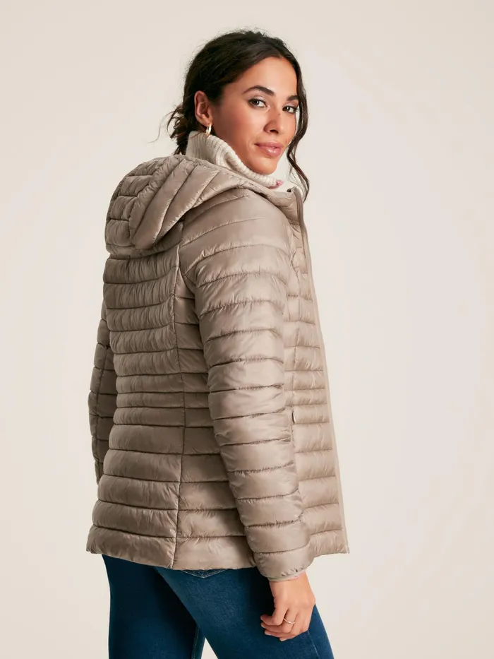 Joules Bramley 8211 Silver Tone Showerproof Packable Padded Jacket Women Coats and Jackets