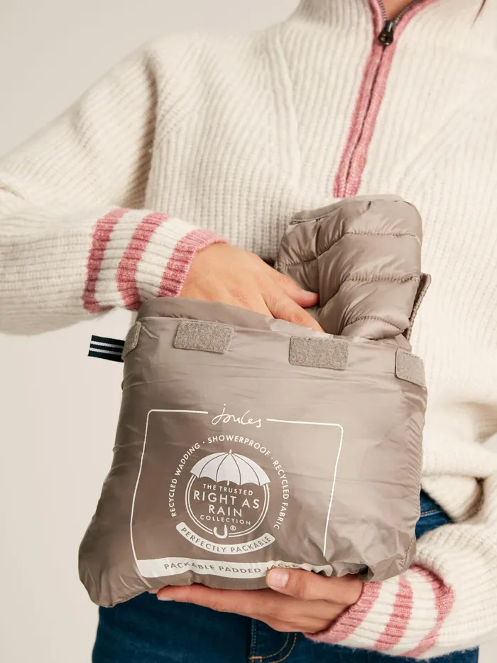 Joules Bramley 8211 Silver Tone Showerproof Packable Padded Jacket Women Coats and Jackets
