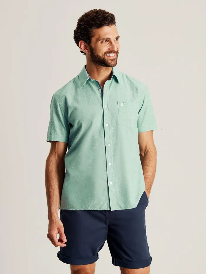 Joules Breaker 8211 Green Short Sleeve Linen Shirt Men Shirts