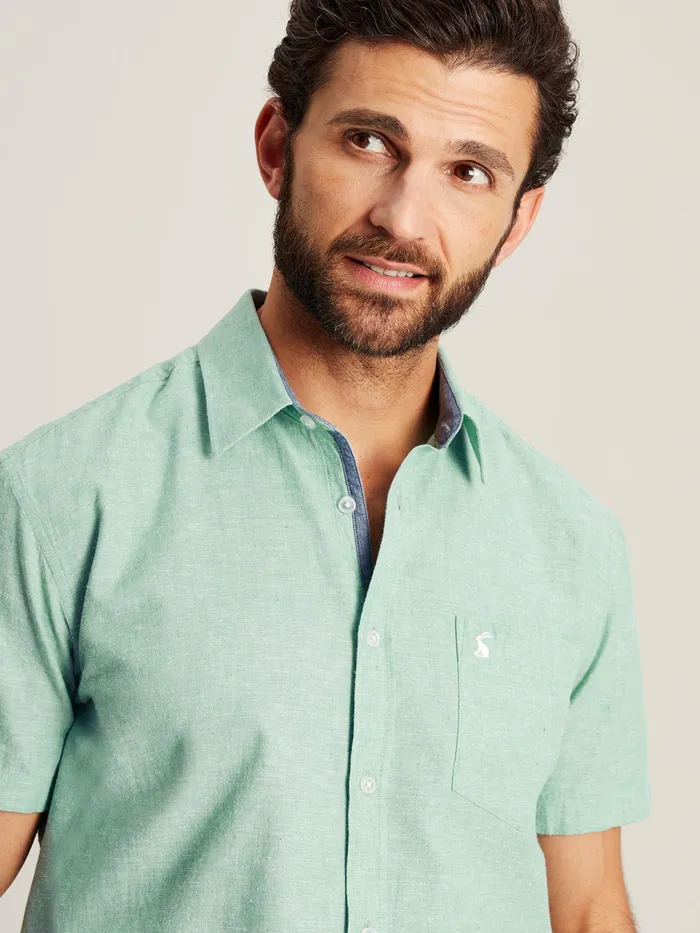 Joules Breaker 8211 Green Short Sleeve Linen Shirt Men Shirts