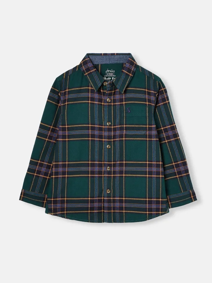 Joules Buchannan 8211 Green Checked Brushed Shirt Boys Tops and Tshirts