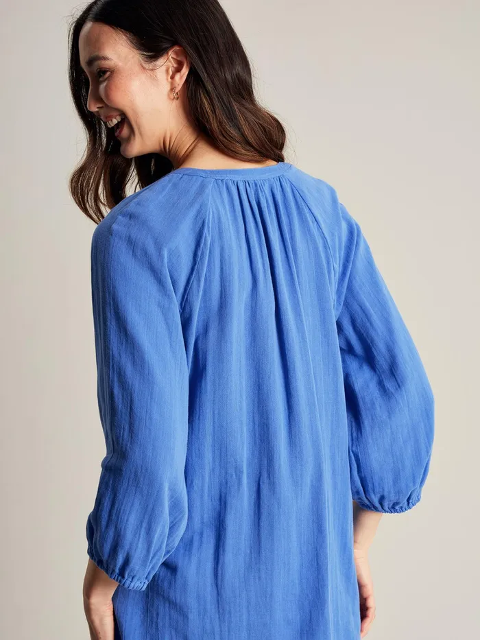 Joules Calais 8211 Blue Button Through Blouse Women Shirts and Blouses