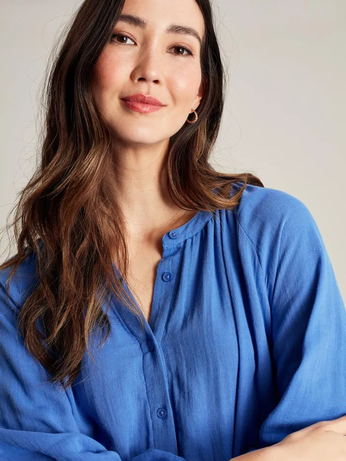 Joules Calais 8211 Blue Button Through Blouse Women Shirts and Blouses