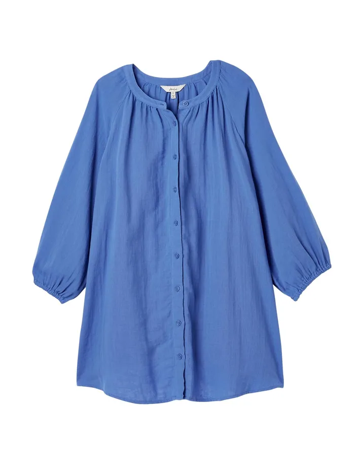 Joules Calais 8211 Blue Button Through Blouse Women Shirts and Blouses