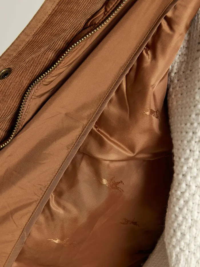 Joules Chatsworth 8211 Rust Brown Showerproof Long Diamond Quilted Gilet With Hood Women Coats and Jackets