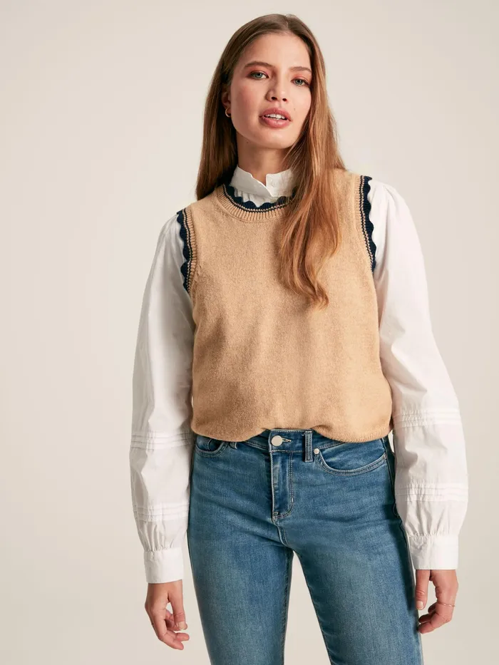 Joules Claudette 8211 Oatmeal Scallop Trim Knitted Tank Women Knitwear