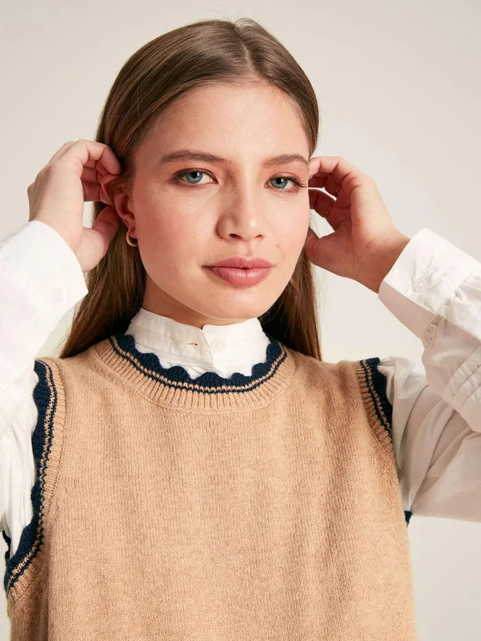 Joules Claudette 8211 Oatmeal Scallop Trim Knitted Tank Women Knitwear Joules Claudette 8211 Oatmeal Scallop Trim Knitted Tank Women Knitwear