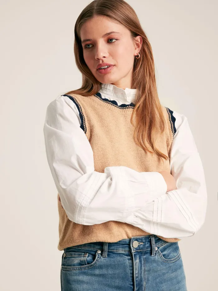 Joules Claudette 8211 Oatmeal Scallop Trim Knitted Tank Women Knitwear Joules Claudette 8211 Oatmeal Scallop Trim Knitted Tank Women Knitwear