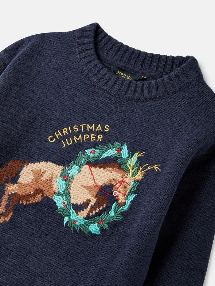 Joules Clementine 8211 Navy Horse Christmas Knitwear Girls Knitwear