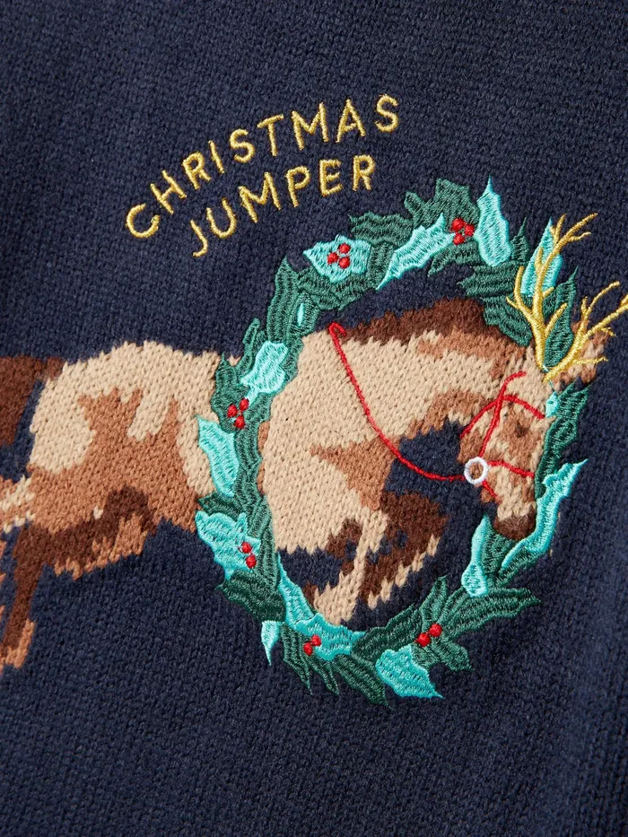Joules Clementine 8211 Navy Horse Christmas Knitwear Girls Knitwear