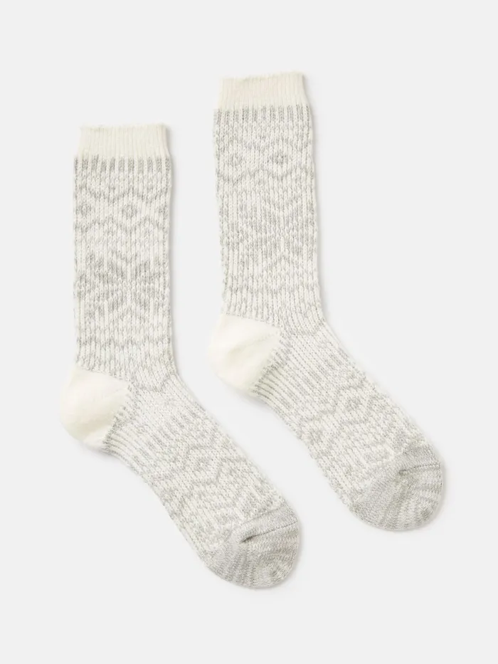 Joules Cosy 8211 Grey Fair Isle Socks Women Socks and Tights