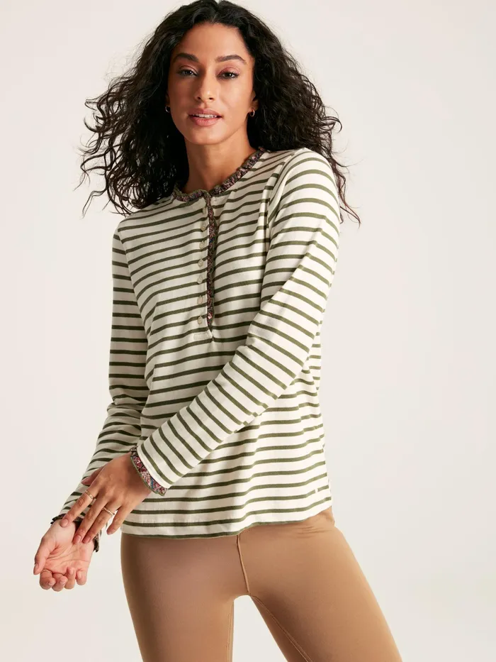 Joules Daphne 8211 Green Striped Top With Frilled Detailing Women Tops