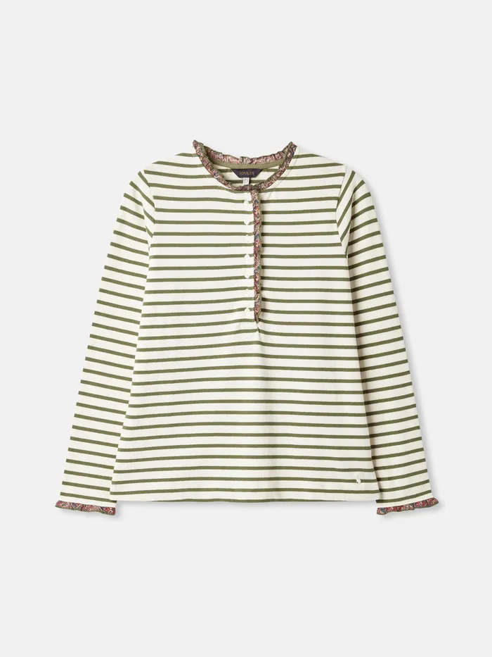 Joules Daphne 8211 Green Striped Top With Frilled Detailing Women Tops