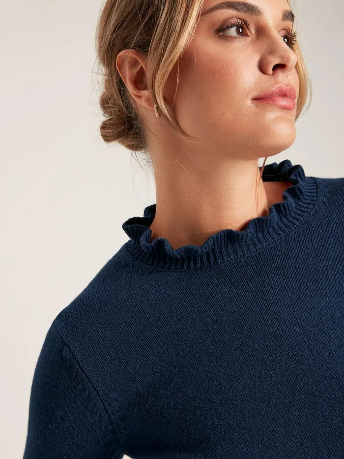 Joules Edith 8211 Navy Frill Detail Jumper Women Knitwear Joules Edith 8211 Navy Frill Detail Jumper Women Knitwear