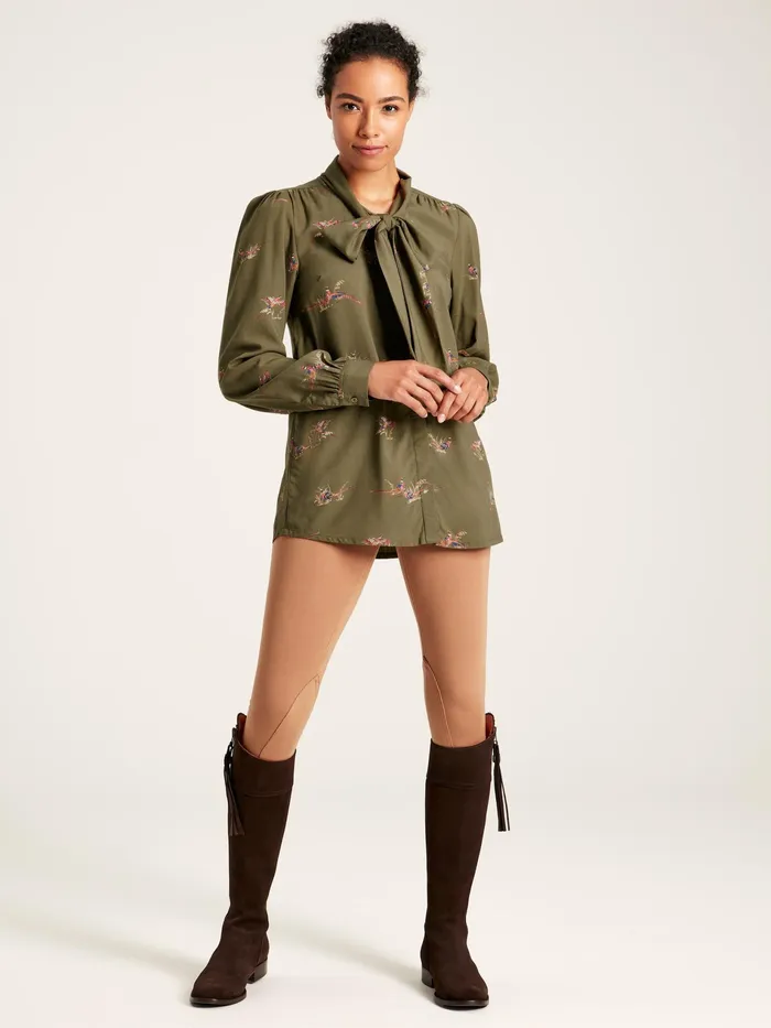 Joules Everly 8211 Green Tie Neck Blouse Women Shirts and Blouses