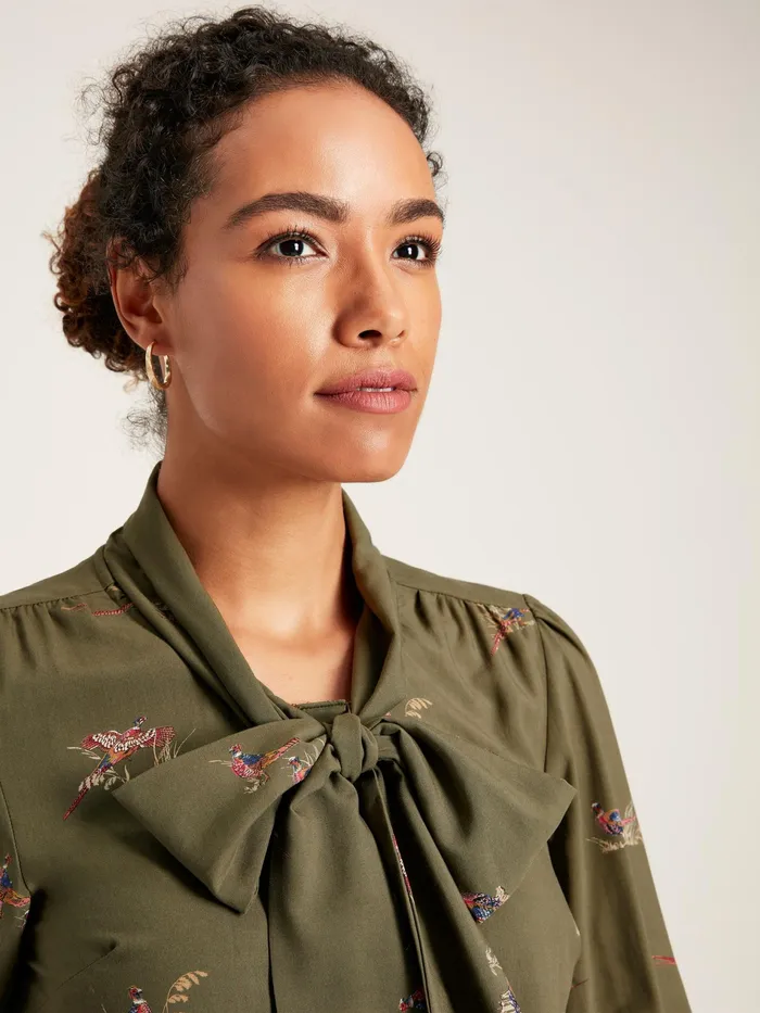 Joules Everly 8211 Green Tie Neck Blouse Women Shirts and Blouses