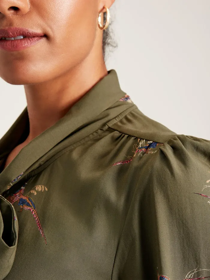 Joules Everly 8211 Green Tie Neck Blouse Women Shirts and Blouses