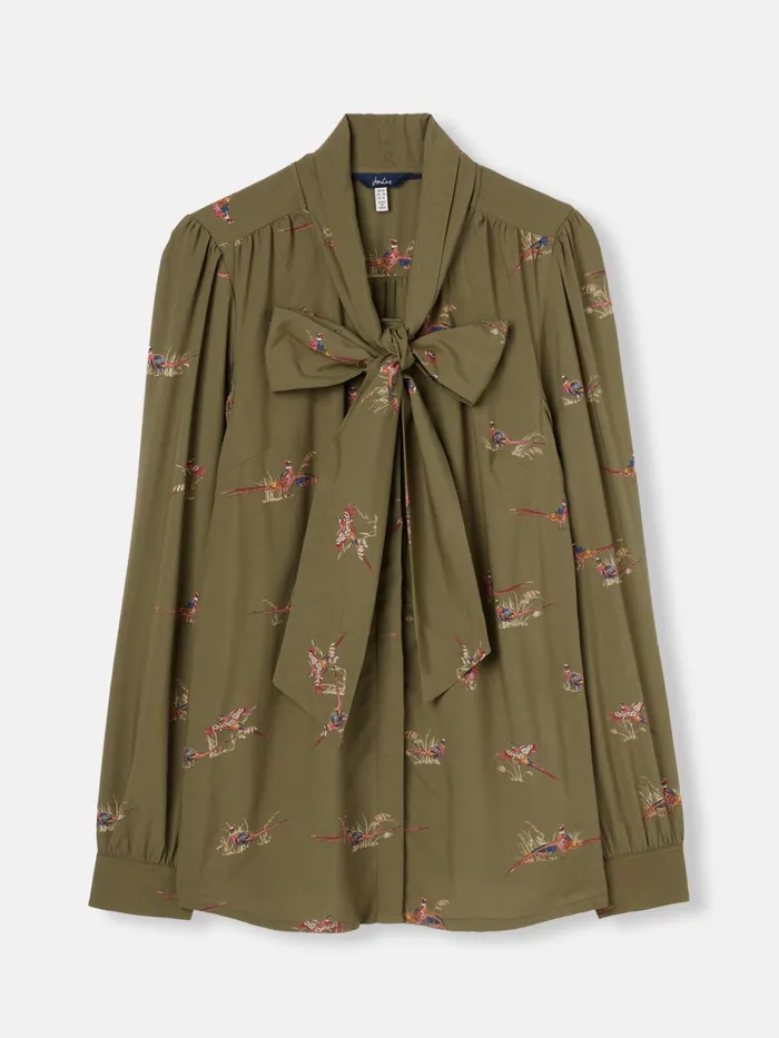 Joules Everly 8211 Green Tie Neck Blouse Women Shirts and Blouses