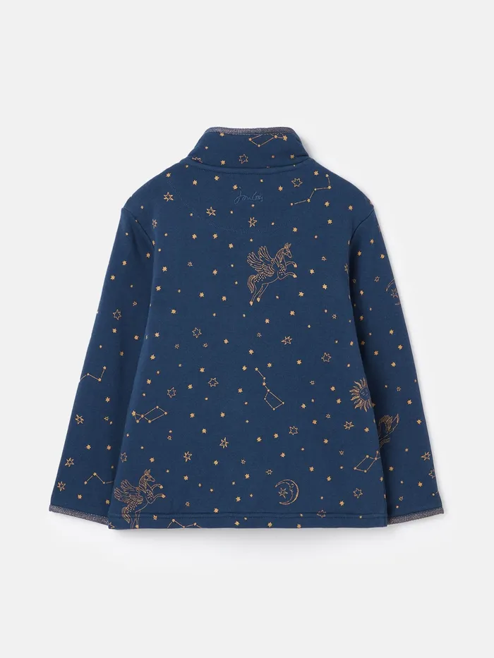 Joules Fairdale Luxe 8211 Navy Quarter Zip Fleece Lined Printed Sweatshirt Girls Sweatshirts and Hoodies