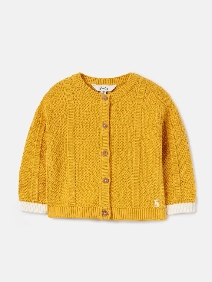 Joules Farley 8211 Yellow Textured Knit Cardigan GirlsBoys Knitwear