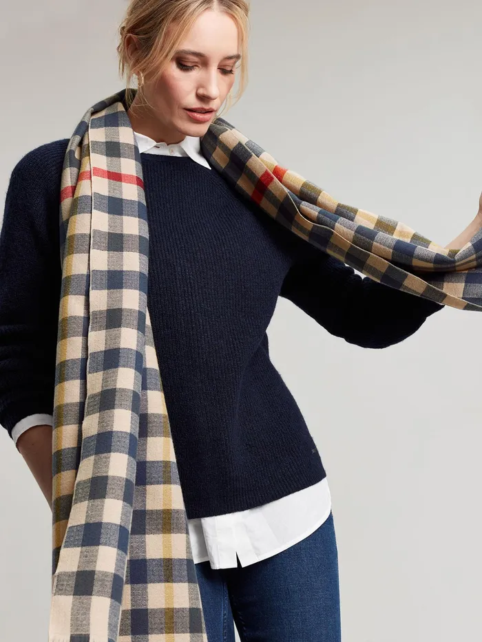 Joules Farnsley 8211 Natural Check Checked Brushed Scarf Women Scarves