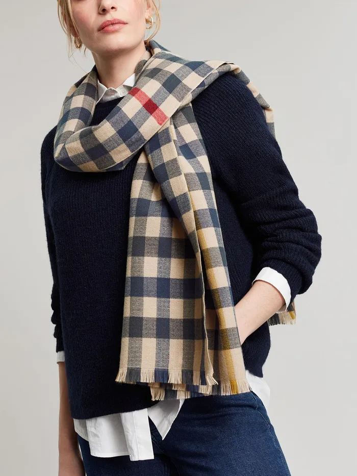 Joules Farnsley 8211 Natural Check Checked Brushed Scarf Women Scarves