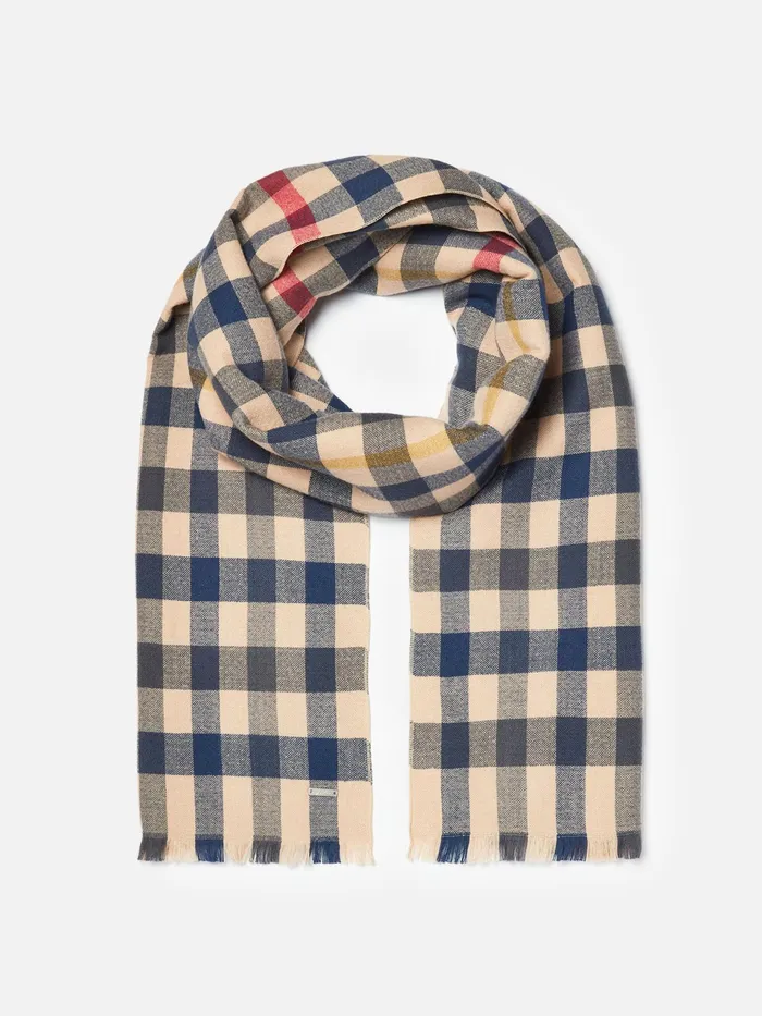 Joules Farnsley 8211 Natural Check Checked Brushed Scarf Women Scarves