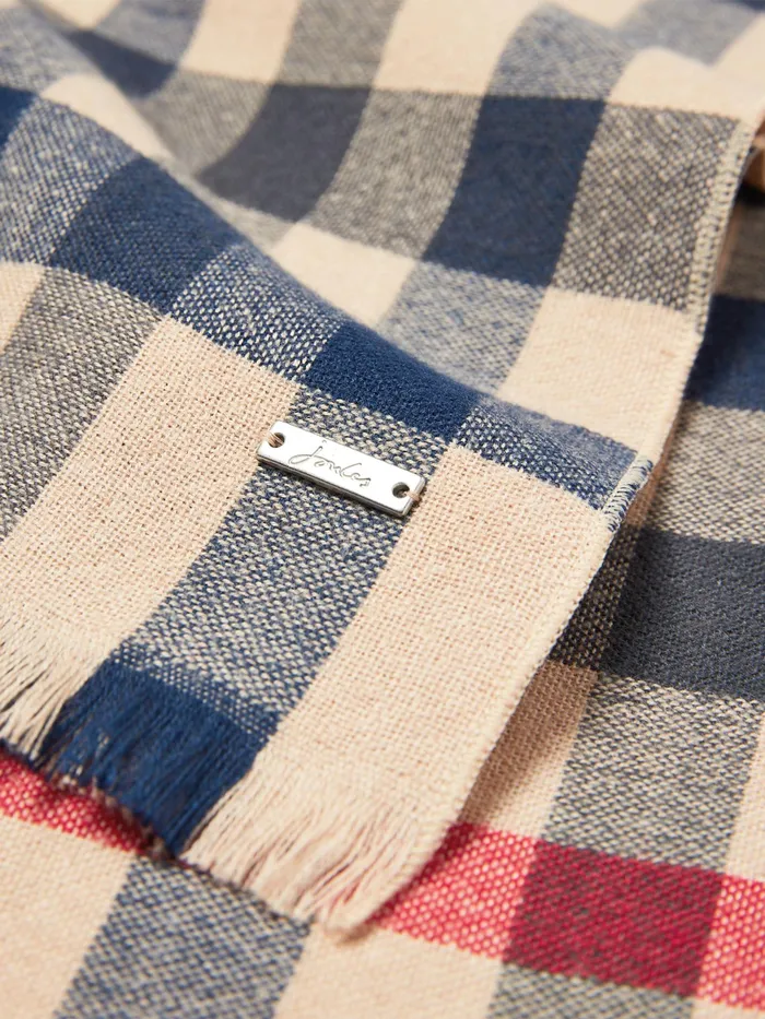 Joules Farnsley 8211 Natural Check Checked Brushed Scarf Women Scarves