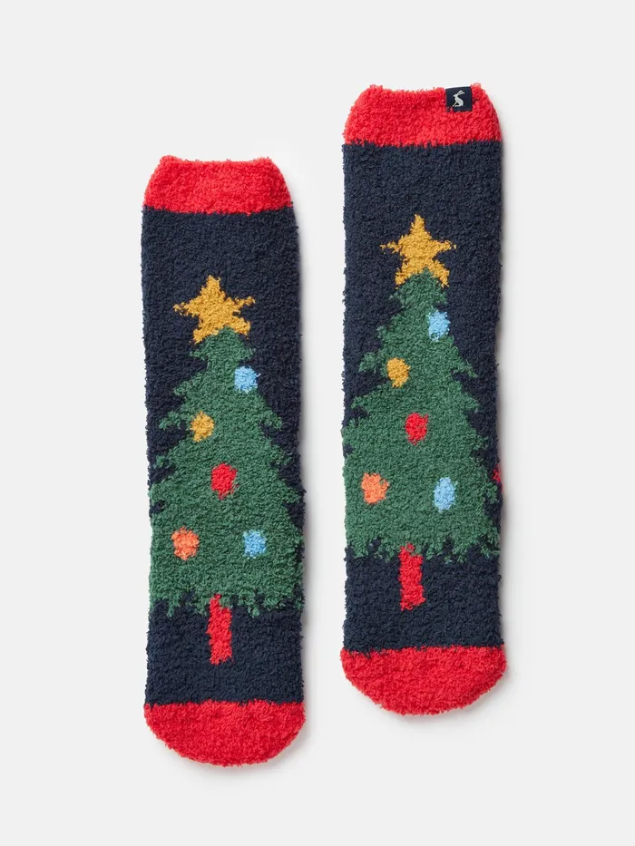 Joules Festive 8211 Navy Blue Fluffy Socks Girls Socks