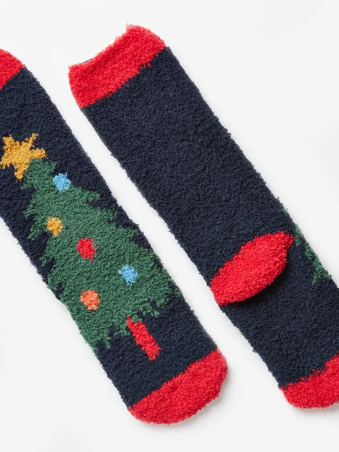 Joules Festive 8211 Navy Blue Fluffy Socks Girls Socks