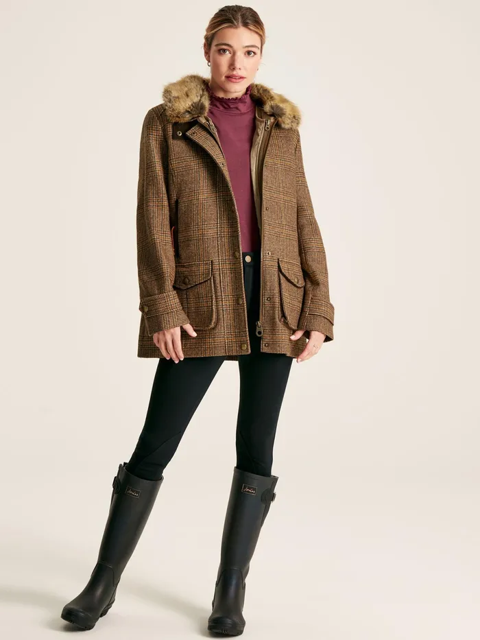 Joules Fieldcoat Luxe 8211 Brown Tweed Jacket With Removable Gilet Women Coats and Jackets