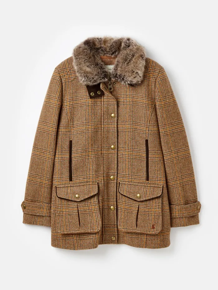 Joules Fieldcoat Luxe 8211 Brown Tweed Jacket With Removable Gilet Women Coats and Jackets