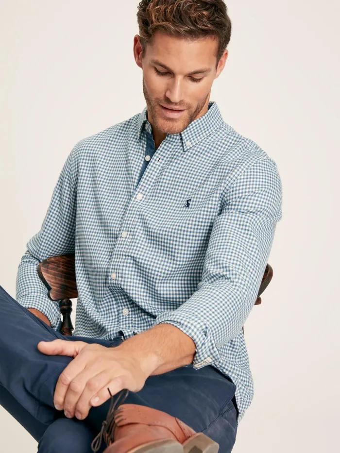 Joules Fletcher 8211 Blue Classic Fit Brushed Cotton Gingham Shirt Men Shirts