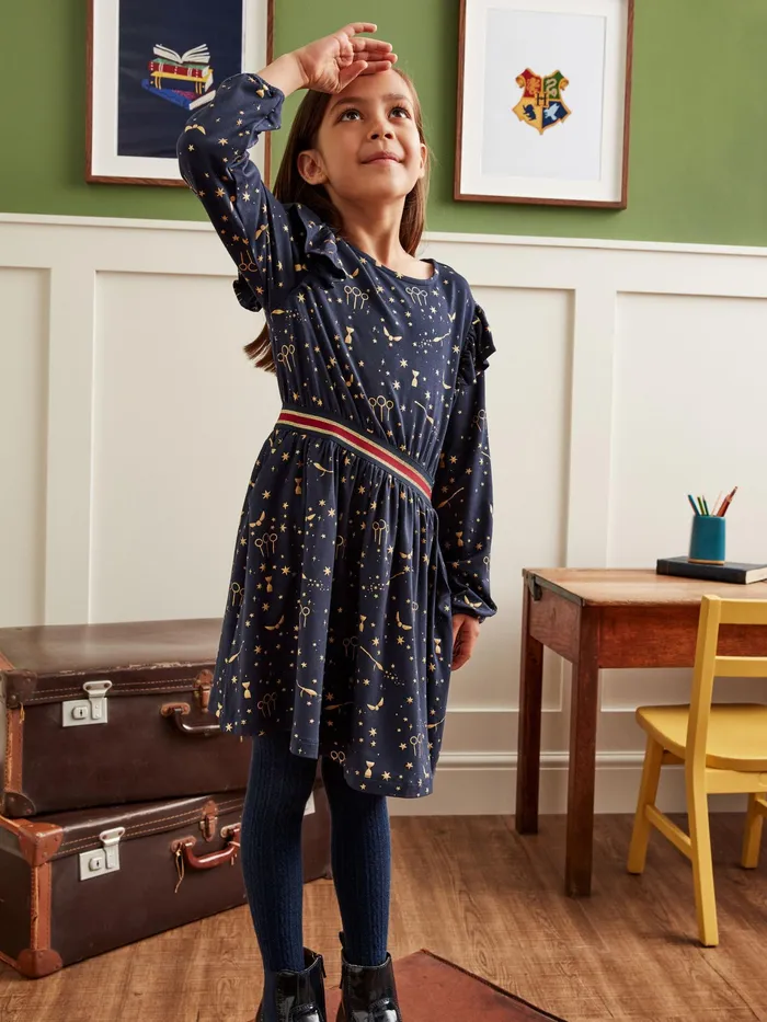 Joules Ginny 8211 Navy Harry Potter Frill Shoulder Dress Girls Dresses